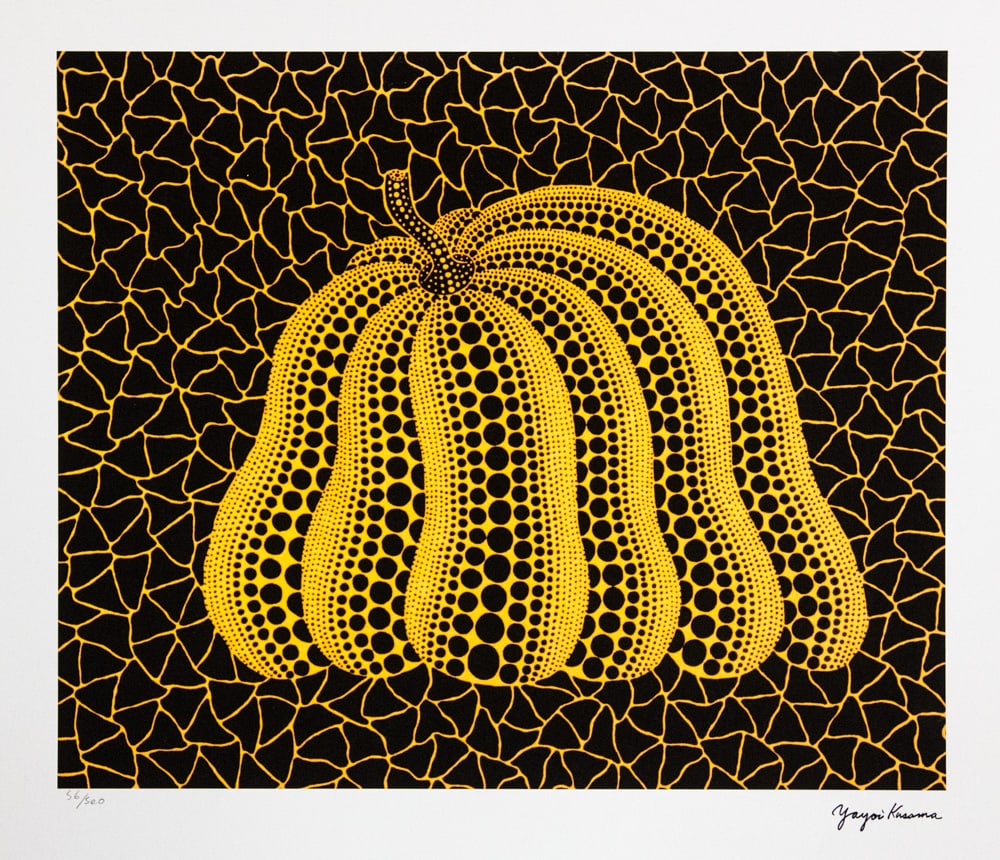 Yayoi Kusama 'Pumpkin': Yayoi Kusama (after) 'Pumpkin' offset lithography, limited edition of 500, sheet size 50 x 65 cm, plate signed bottom right, numbered with pencil bottom left 56/500, fine art paper, without additional