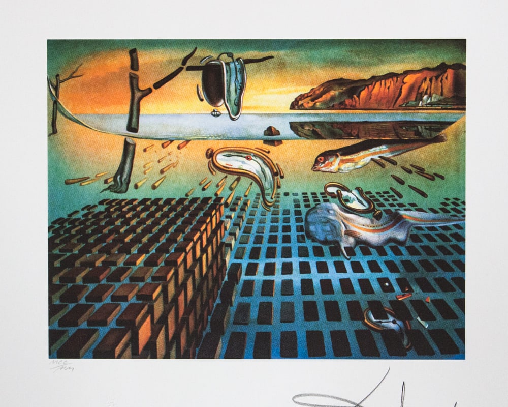 Salvador Dali 'The Disintegration of the Persistence of Memory': Salvador Dali (after) 'The Disintegration of the Persistence of Memory' offset lithography, sheet size 50 x 65 cm, numbered with pencil bottom left MCC/MM, limited edition 2000, signed bottom right,