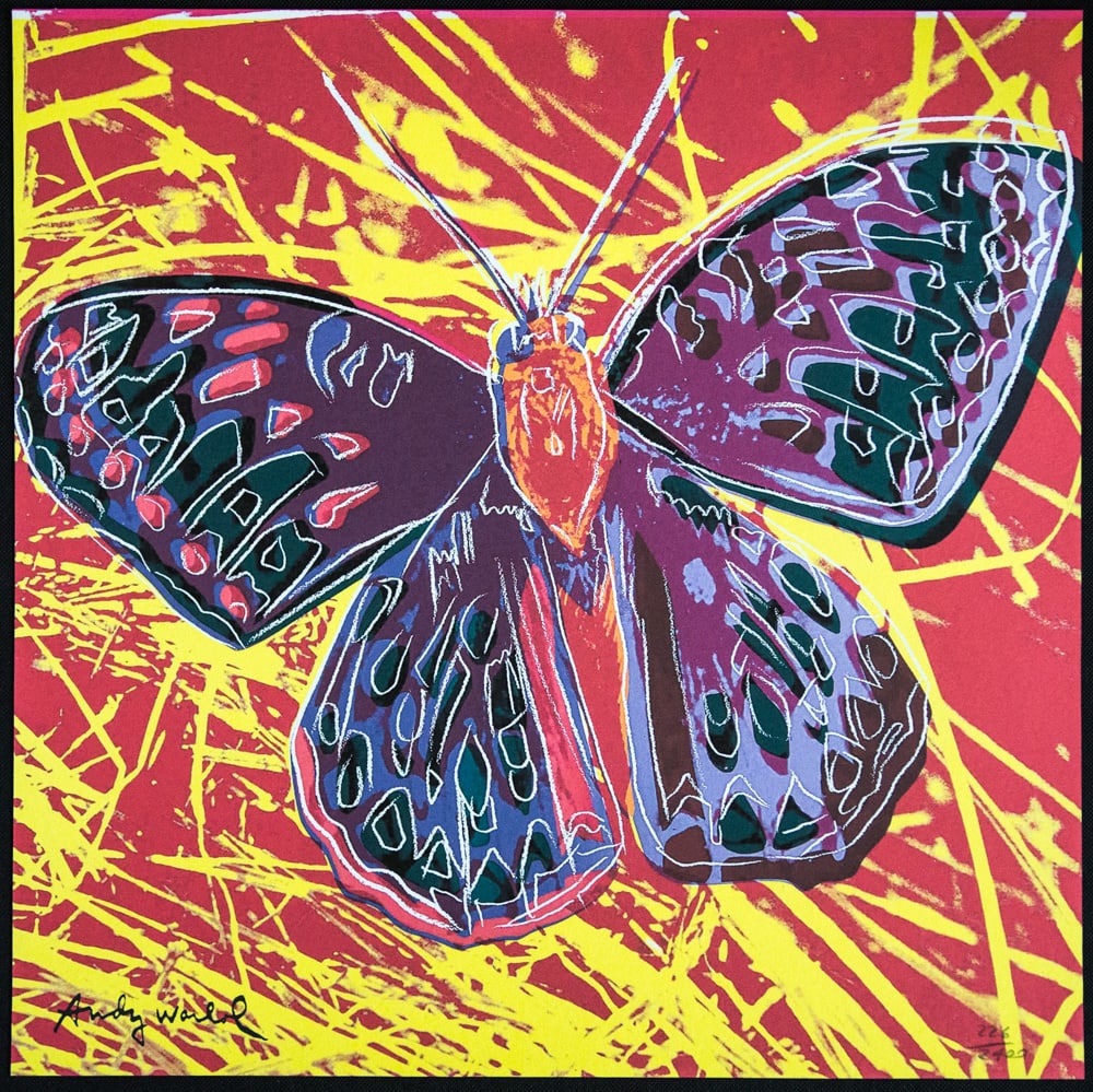 Andy Warhol 'Butterfly': Andy Warhol (after) 'Butterfly' offset lithography, size 60 x 60 cm, plate signed bottom left, numbered with pencil, limited edition 226/2400, heavy paper, stamped with CMOA on the back (Carnegie