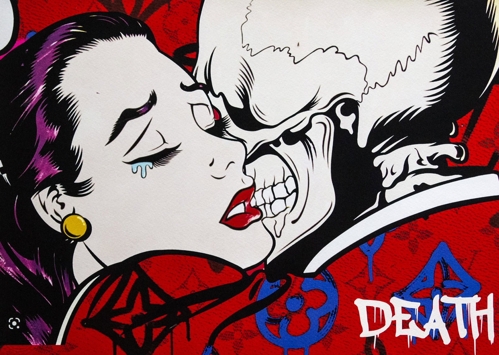 DEATH NYC SIGNED FINE ART PRINT W/COA: DEATH NYC Signed Fine Art Print with COA , DEATH NYC is a New York City-based street artist. Her pseudonym is an acronym for 'Don't Easily Abandon the Hope'. Print is blind stamped, comes with