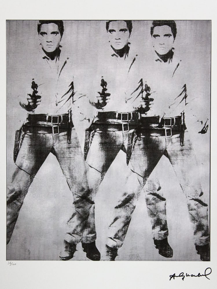 Andy Warhol 'Elvis Presley': Andy Warhol (after) 'Elvis Presley' offset lithograph in colors on Arches paper, sheet size 38,5 x 57 cm, plate signed bottom right, numbered with pencil, limited edition 36/100 (Leo Castelli, Art Gal