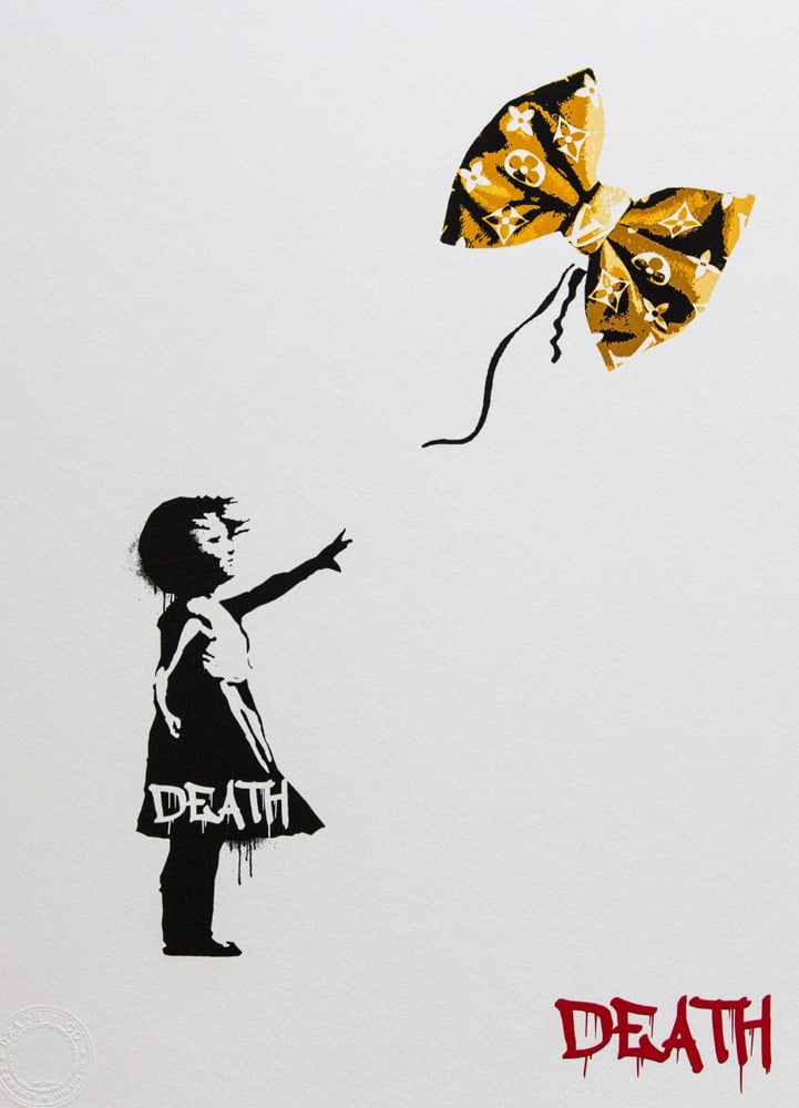 DEATH NYC SIGNED FINE ART PRINT W/COA: DEATH NYC Signed Fine Art Print with COA , DEATH NYC is a New York City-based street artist. Her pseudonym is an acronym for 'Don't Easily Abandon the Hope'. Print is blind stamped, comes with
