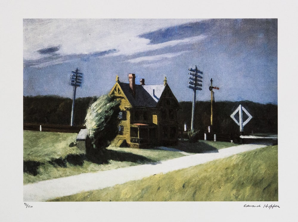 Edward Hopper 'Railroad Crossing': Edward Hopper (after) 'Railroad Crossing' limited edition 91/150, lithography print, plate signed bottom right, numbered with pencil bottom left, bottom left embossing stamp 'Georges Israel Editeur', 