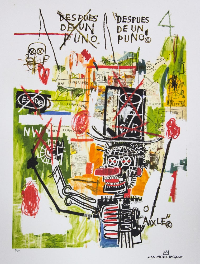 Jean-Michel Basquiat 'After Puno': Jean-Michel Basquiat (after) 'After Puno' lithography print, sheet size 50 x 70 cm, plate signed bottom right, numbered bottom left with pencil, limited edition 114/300, bottom right publishing house