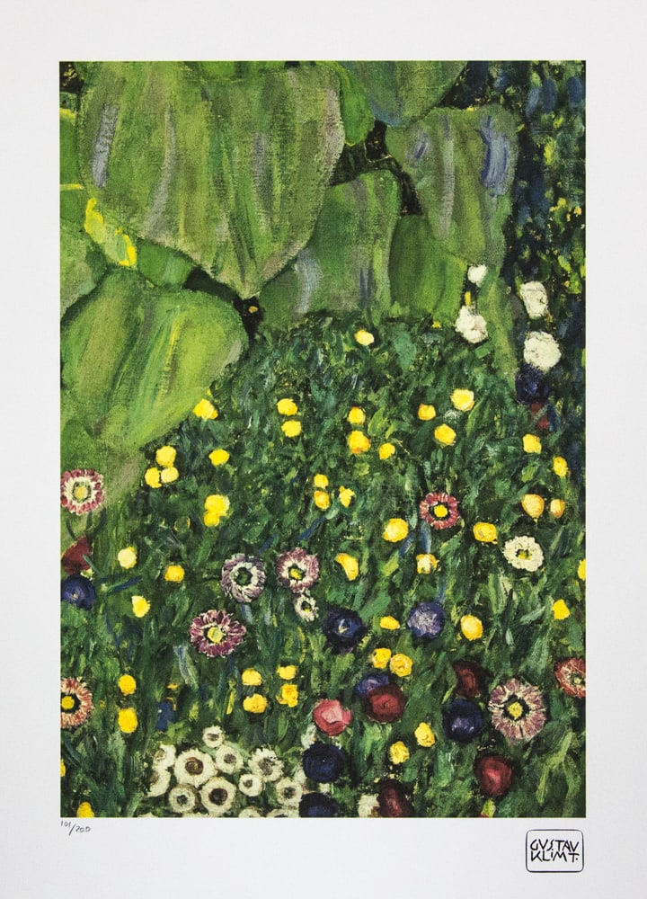 Gustav Klimt 'Flowers': Gustav Klimt (after) 'Flowers' limited edition of 200, lithograph print, plate signed bottom right, numbered with pencil bottom left 101/200, fine art paper, with La TREC Spa embossing, sheet size: