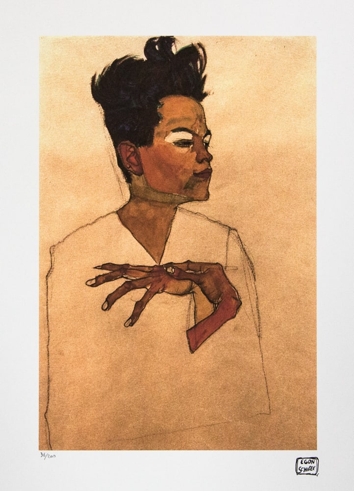 Egon Shiele 'Self Portrait': Egon Schiele (after) 'Self Portrait' limited edition of 200, offset lithograph, plate signed bottom right, numbered with pencil bottom left 36/200, fine art cotton paper, bottom left publishing house 