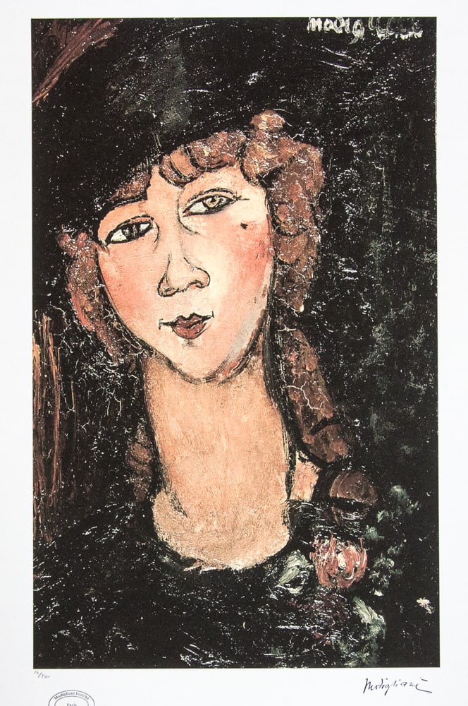 Amadeo Modigliani 'Lolotte': Amadeo Modigliani (after) 'Lolotte' lithography print, plate signed bottom right, numbered with pencil bottom left, limited edition 16/250, heavy paper, sheet size 70 x 50 cm, without additional