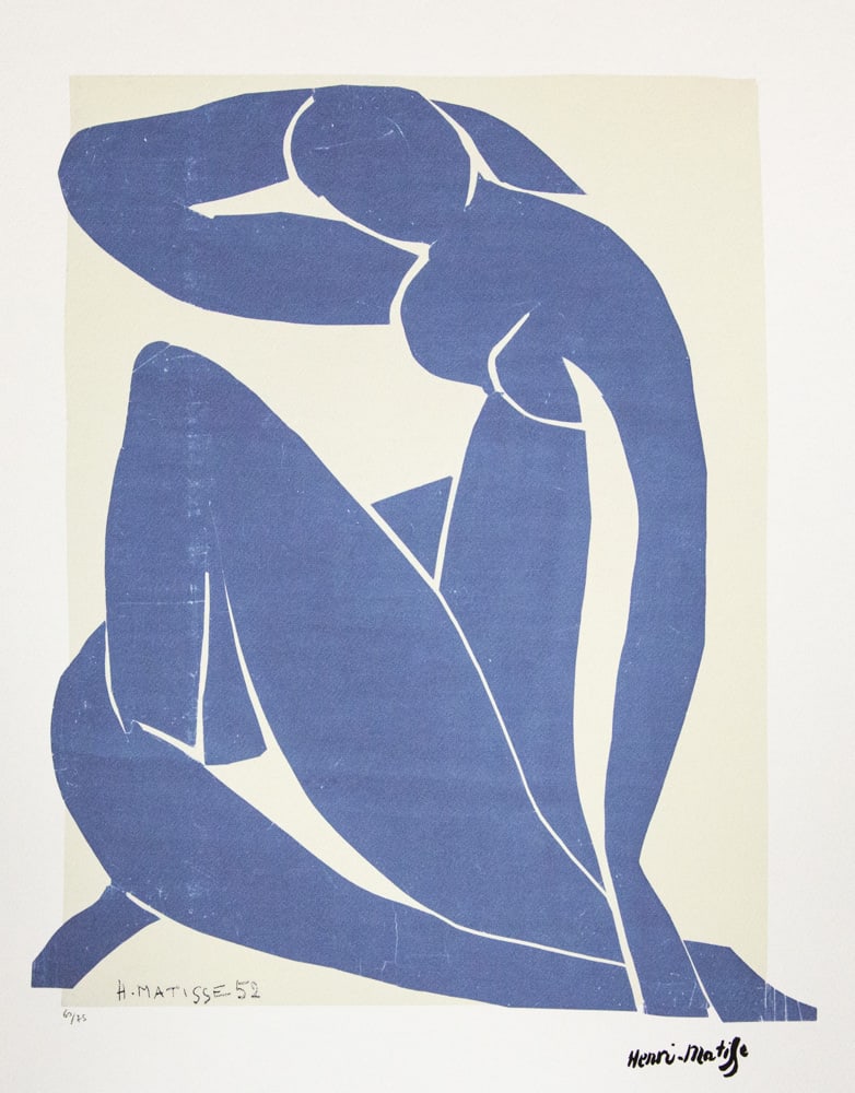 Henri Matisse 'Blue Nude': Henri Matisse (after) 'Blue Nude' offset lithography, limited edition of 75, sheet size 50 x 70 cm, plate signed bottom right, numbered with pencil bottom left 60/75, cotton paper, bottom left