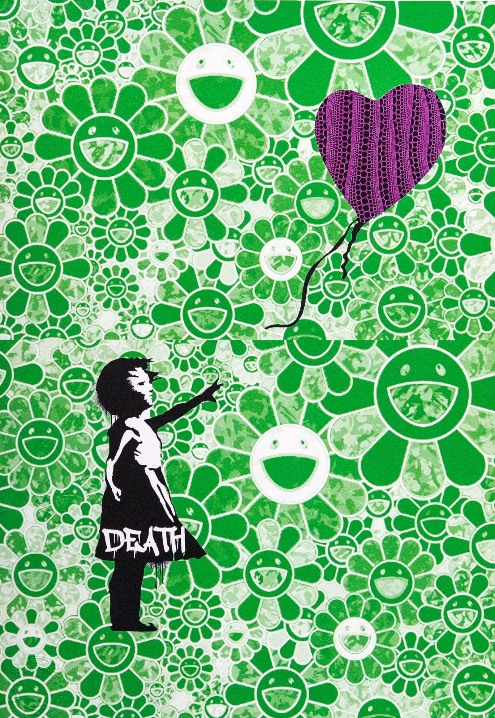 DEATH NYC SIGNED FINE ART PRINT W/COA: DEATH NYC Signed Fine Art Print with COA , DEATH NYC is a New York City-based street artist. Her pseudonym is an acronym for 'Don't Easily Abandon the Hope'. Print is blind stamped, comes with