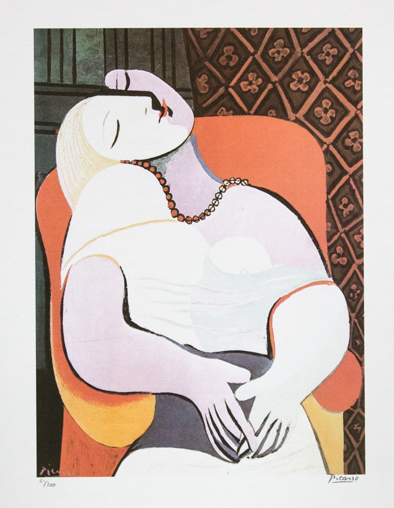 Pablo Picasso 'The Dream': Pablo Picasso (after) 'The Dream' lithograph print, limited edition of 200, sheet size 50 x 70 cm, plate signed bottom right, numbered with pencil bottom left 41/200, wove paper with Pablo Picasso