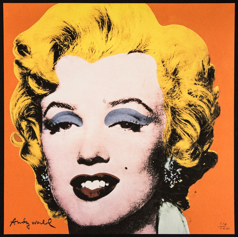 Andy Warhol 'Marilyn Monroe': Andy Warhol (after) 'Marilyn Monroe' offset lithography, size 60 x 60 cm, plate signed bottom left, numbered with pencil, limited edition 214/2400, heavy paper, stamped with CMOA on the back (Carnegie