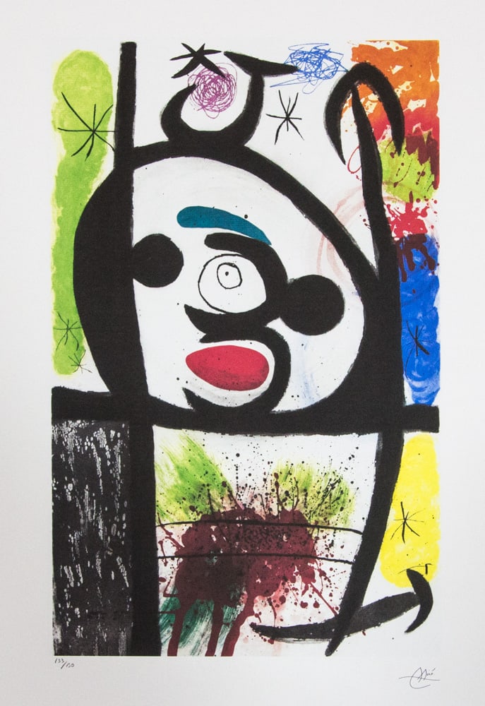 Joan Miro 'The Spinning Woman': Joan Miro (after) 'The Spinning Woman' lithography print, sheet size 56 x 76 cm, plate signed bottom right, numbered with pencil bottom left, limited edition 133/150, bottom right publishing house sta