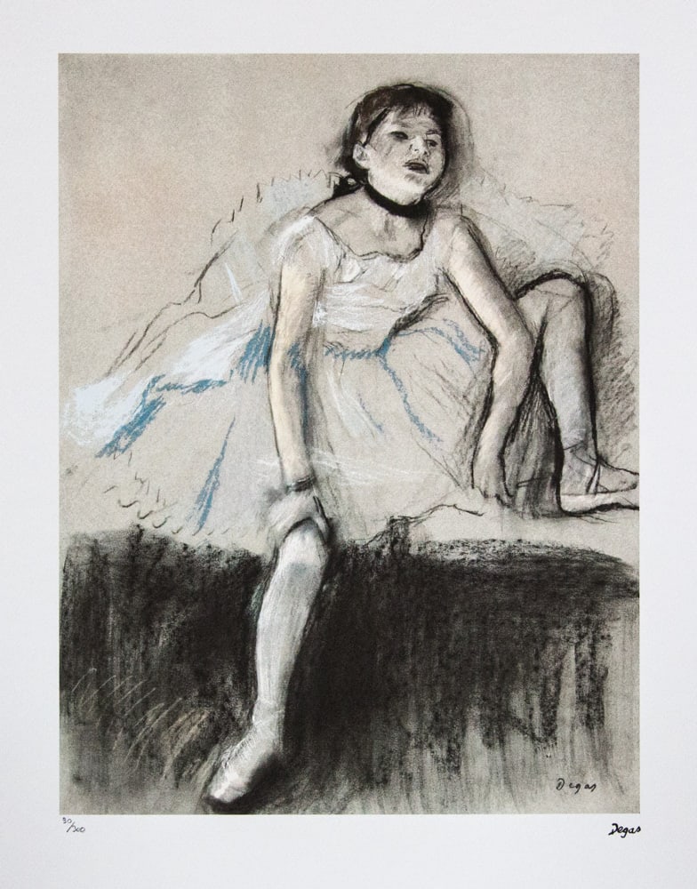 Edgar Degas 'Ballerina at Rest': Edgar Degas (after) 'Ballerina at Rest' offset lithography, limited edition of 300, sheet size 50 x 70 cm, plate signed bottom right, numbered with pencil bottom left 90/300, cotton paper, without add