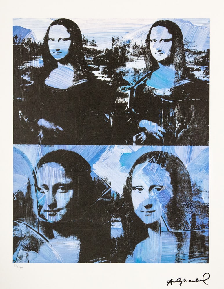 Andy Warhol 'Mona Lisa': Andy Warhol (after) 'Mona Lisa' offset lithograph in colors on Arches paper, sheet size 38,5 x 57 cm, plate signed bottom right, numbered with pencil, limited edition 86/100 (Leo Castelli, Art Gallery