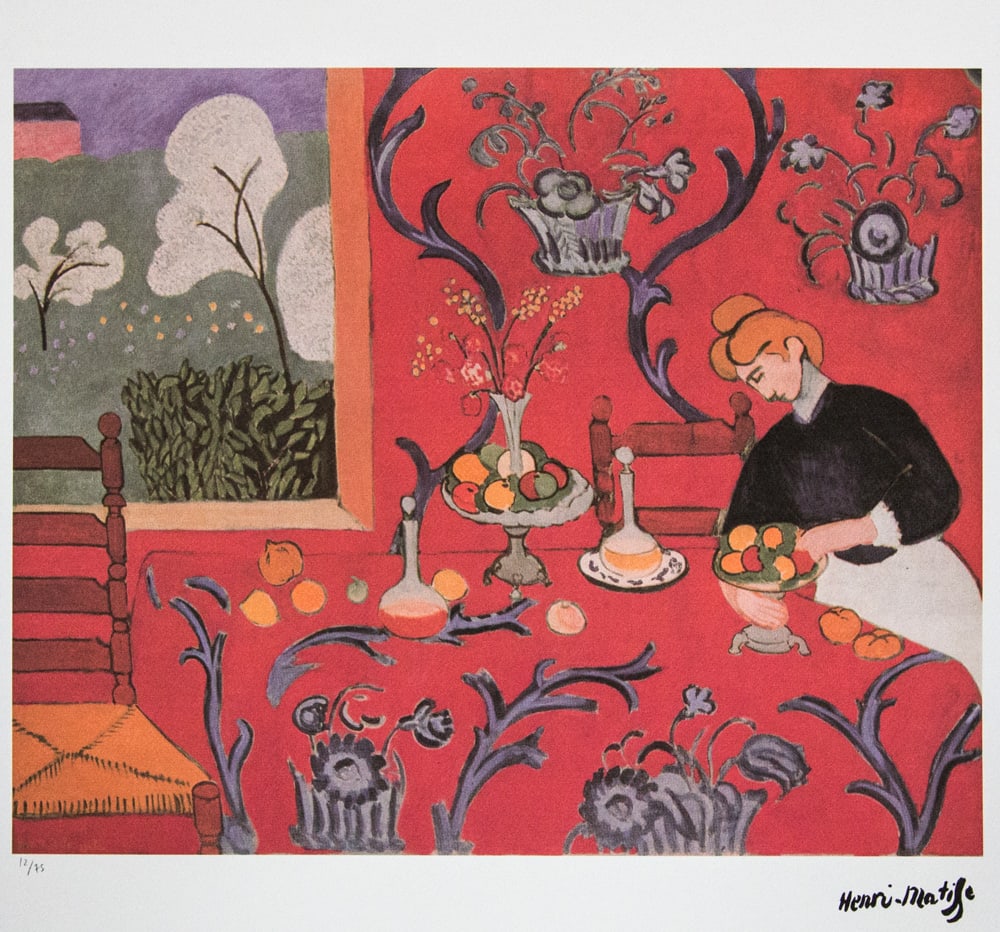 Henri Matisse 'Harmony in Red': Henri Matisse (after) 'Harmony in Red' offset lithography, limited edition of 75, sheet size 50 x 70 cm, plate signed bottom right, numbered with pencil bottom left 12/75, cotton paper, bottom left
