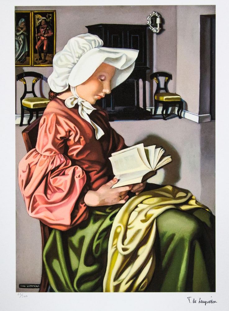 Tamara de ?empicka 'La Liseuse I': Tamara de ?empicka (after) 'La Liseuse I' offset lithography, limited edition of 300, sheet size 50 x 65 cm, plate signed bottom right, numbered with pencil bottom left 62/300, fine art paper,
