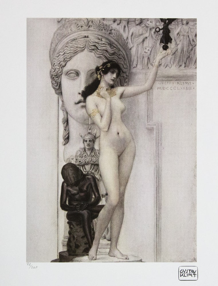 Gustav Klimt 'Allegory of Sculpture': Gustav Klimt (after) 'Allegory of Sculpture' limited edition of 200, lithograph print, plate signed bottom right, numbered with pencil bottom left 78/200, fine art paper, with La TREC Spa embossing,