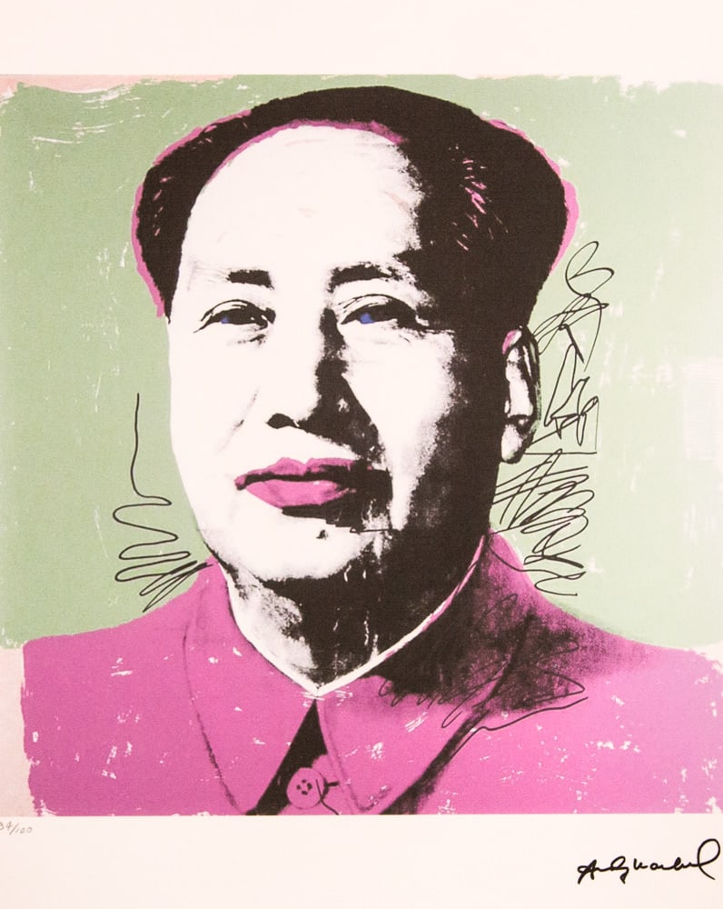 Andy Warhol 'Mao': Andy Warhol (after) 'Mao' offset lithograph in colors on Arches paper, sheet size 38,5 x 57 cm, plate signed bottom right, numbered with pencil, limited edition 94/100 (Leo Castelli, Art Gallery New Y