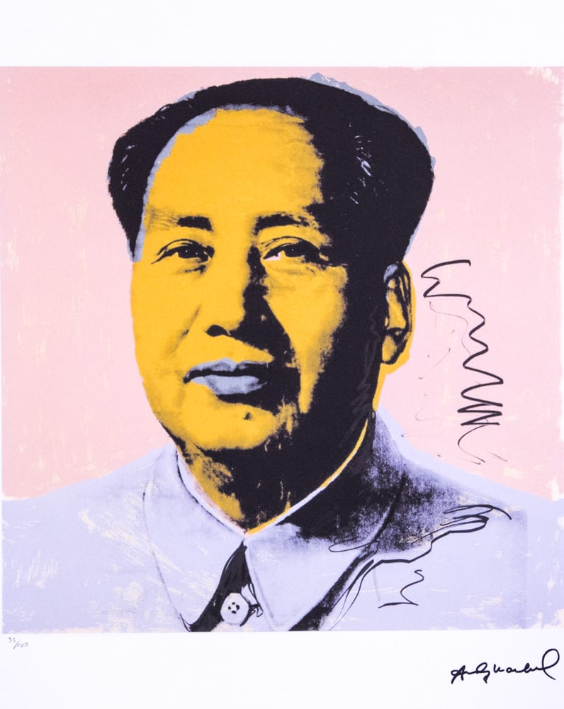 Andy Warhol 'Mao': Andy Warhol (after) 'Mao' offset lithograph in colors on Arches paper, sheet size 38,5 x 57 cm, plate signed bottom right, numbered with pencil, limited edition 93/100 (Leo Castelli, Art Gallery New Y