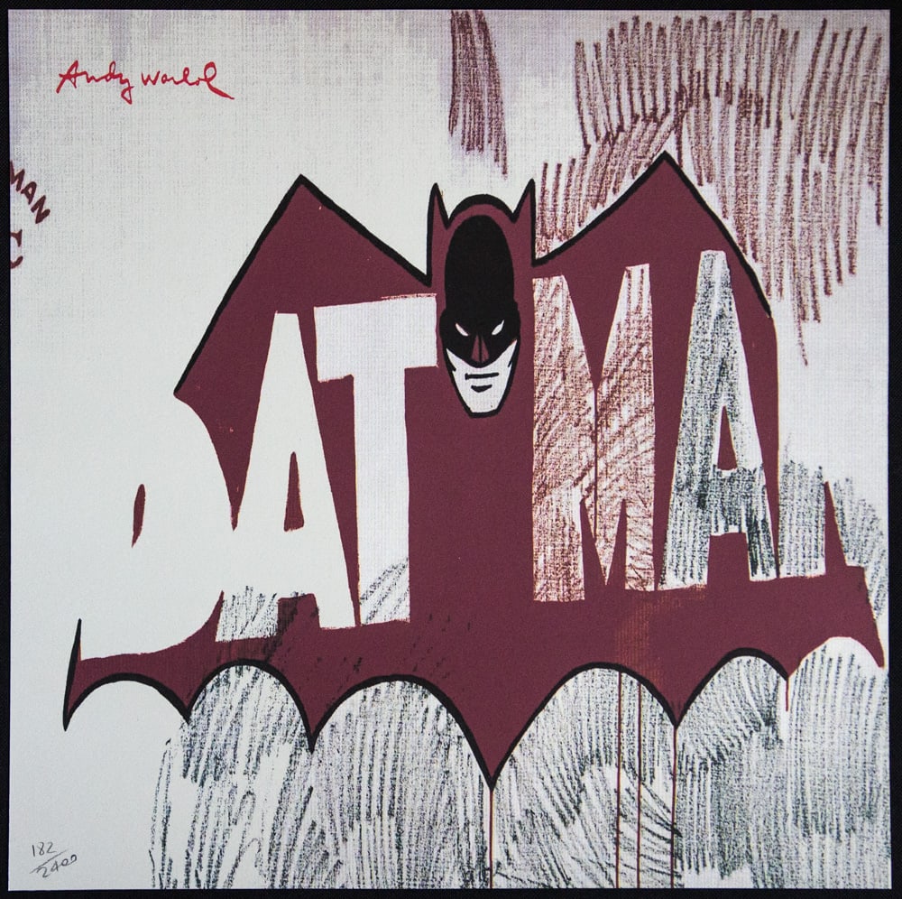 Andy Warhol 'Batman': Andy Warhol (after) 'Batman' offset lithography, size 60 x 60 cm, plate signed top left, numbered with pencil, limited edition 182/2400, heavy paper, stamped with CMOA on the back (Carnegie Museum of