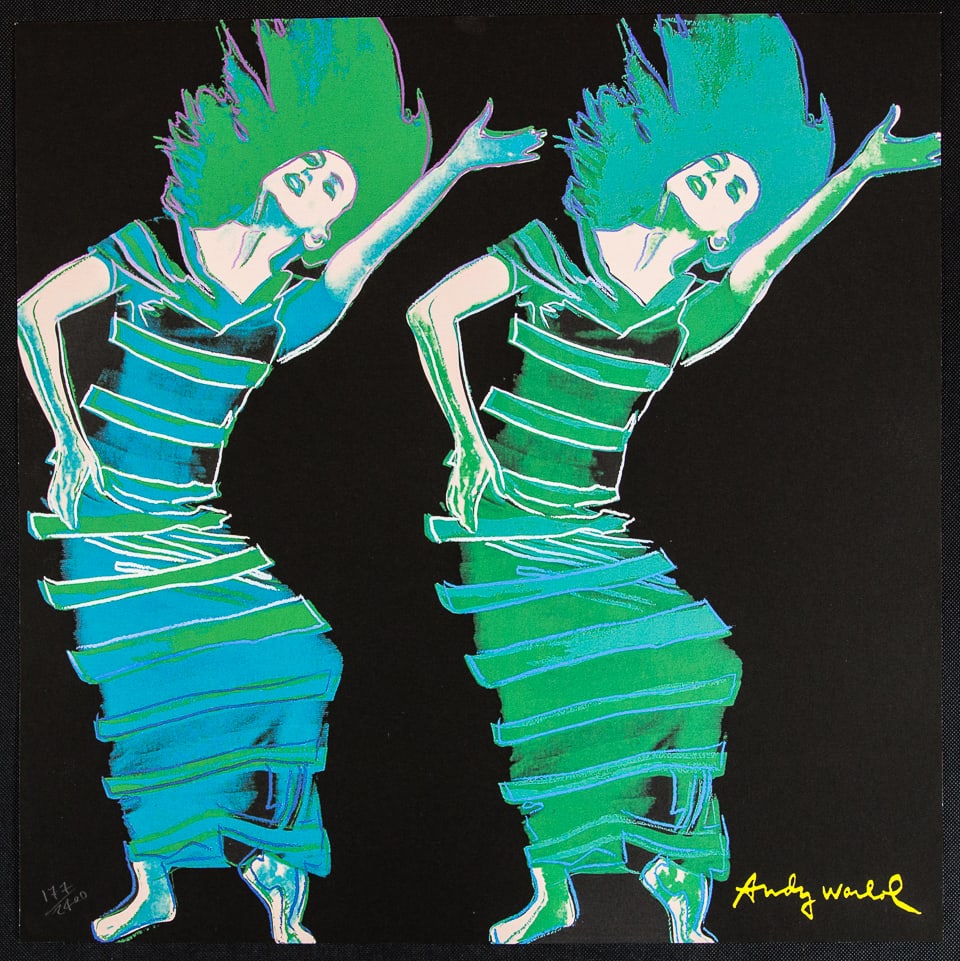 Andy Warhol 'Satyric Festival Song': Andy Warhol (after) 'Satyric Festival Song' offset lithography, size 60 x 60 cm, plate signed bottom right, numbered with pencil, limited edition 177/2400, heavy paper, stamped with CMOA on the back