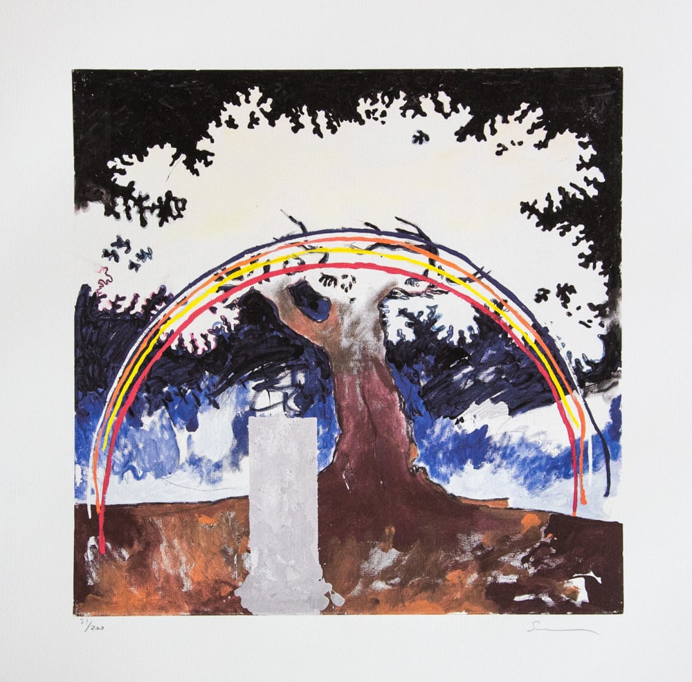 Mario Schifano, Untitled: Mario Schifano (after) untitled, offset lithograph in colors, signed bottom right, pencil, numbered bottom left with pencil, limited edition 51/200, bottom center publishing house stamp, cotton paper,