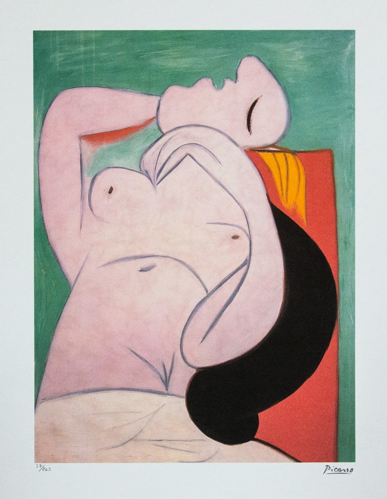 Pablo Picasso 'Sleeping Woman': Pablo Picasso (after) 'Sleeping Woman' lithograph print, limited edition of 200, sheet size 50 x 70 cm, plate signed bottom right, numbered with pencil bottom left 37/200, wove paper with Pablo