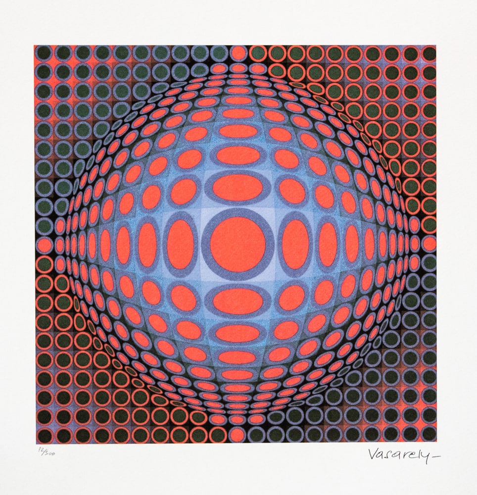 Victor Vasarely 'Vega': Victor Vasarely (after) 'Vega' limited edition of 500, lithography print, plate signed bottom right, numbered with pencil bottom left 12/500, heavy cotton paper, with embossing stamp 'SPADEM, Paris', 