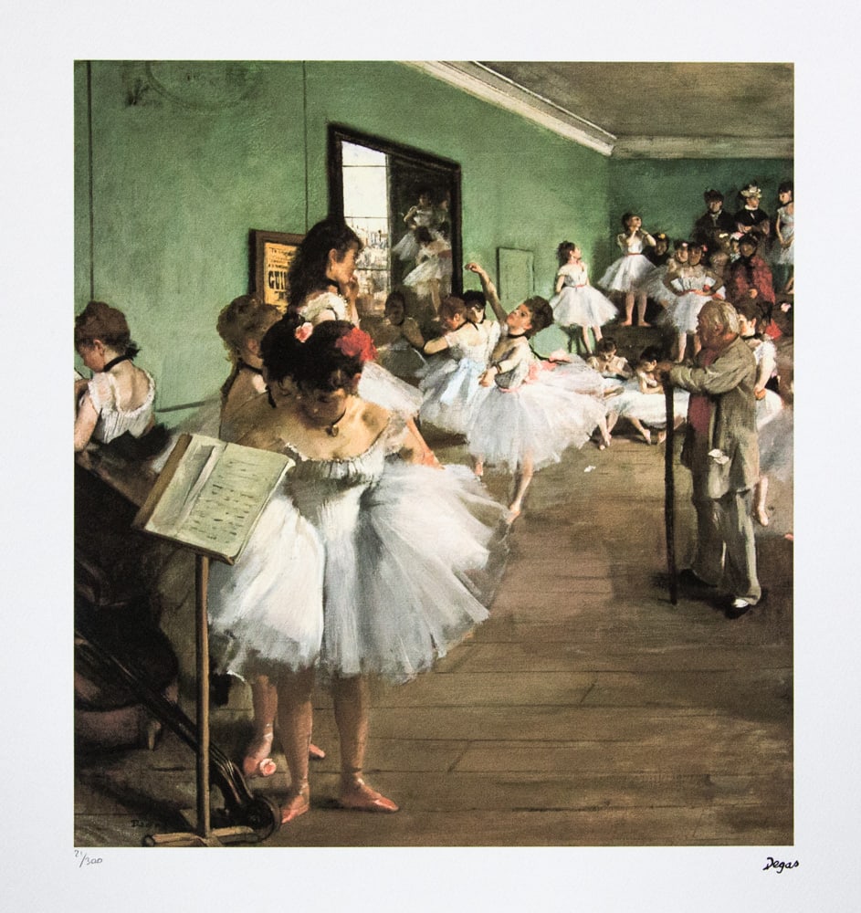 Edgar Degas 'The Dance Class': Edgar Degas (after) 'The Dance Class' offset lithography, limited edition of 300, sheet size 50 x 70 cm, plate signed bottom right, numbered with pencil bottom left 21/300, cotton paper, without