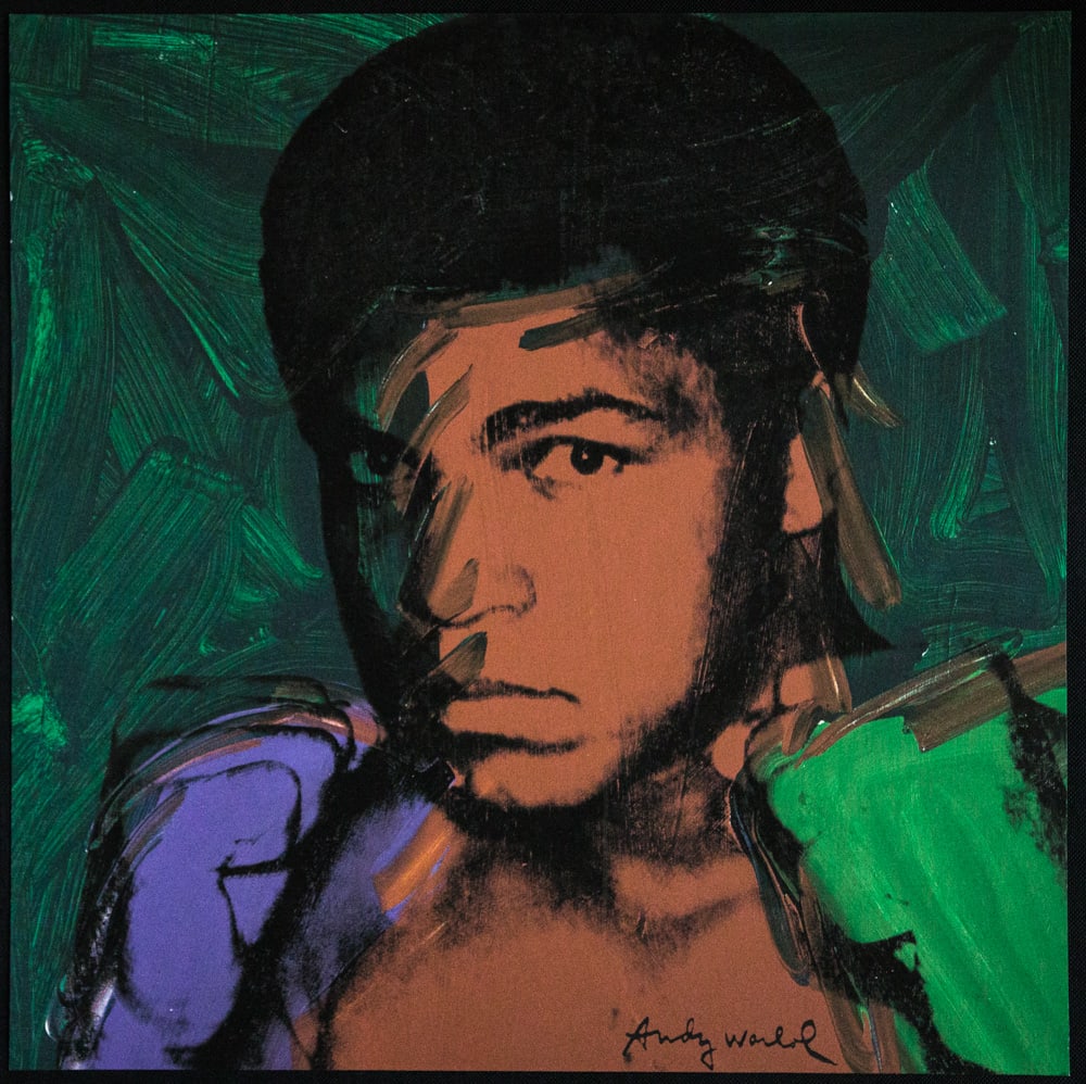 Andy Warhol 'Muhammad Ali': Andy Warhol (after) 'Muhammad Ali' offset lithography, size 60 x 60 cm, plate signed bottom right, numbered with pencil, limited edition 331/2400, heavy paper, stamped with CMOA on the back (Carnegie 