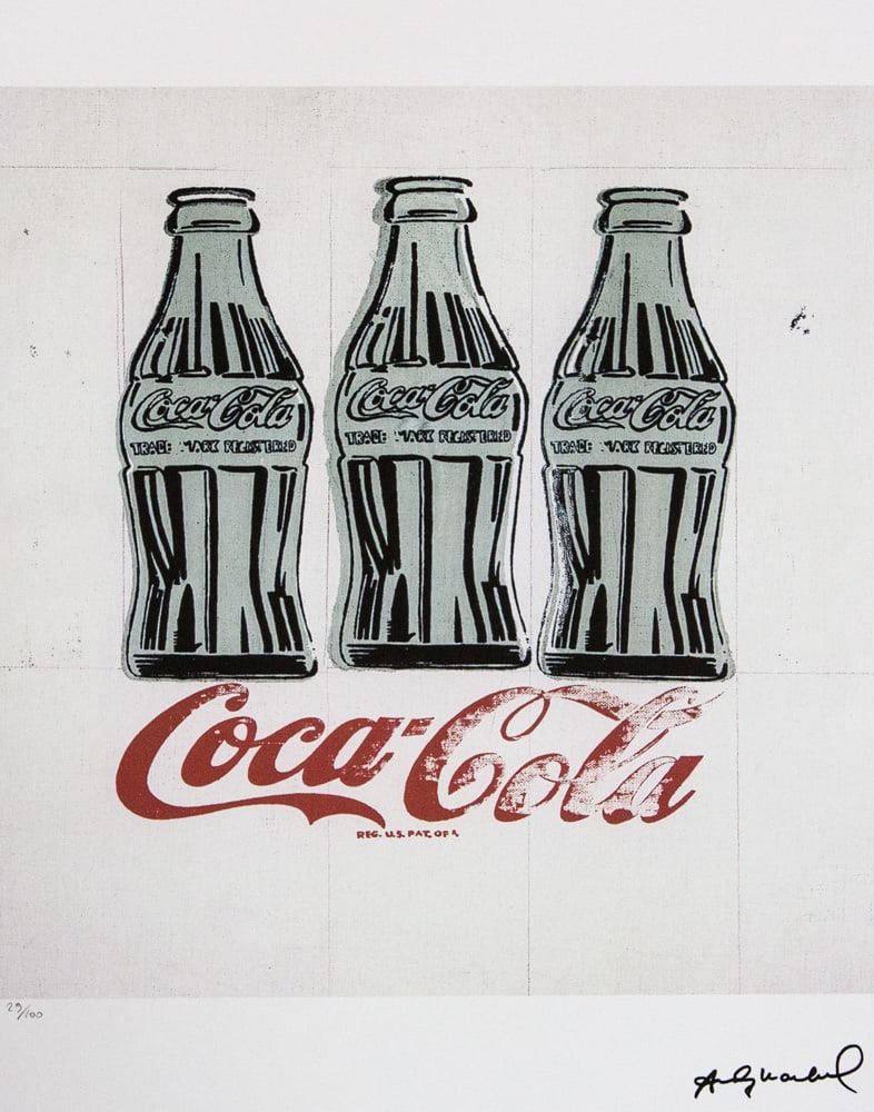 Andy Warhol 'Coca Cola': Andy Warhol (after) 'Coca Cola' offset lithograph in colors on Arches paper, sheet size 38,5 x 57 cm, plate signed bottom right, numbered with pencil, limited edition 29/100 (Leo Castelli, Art Gallery