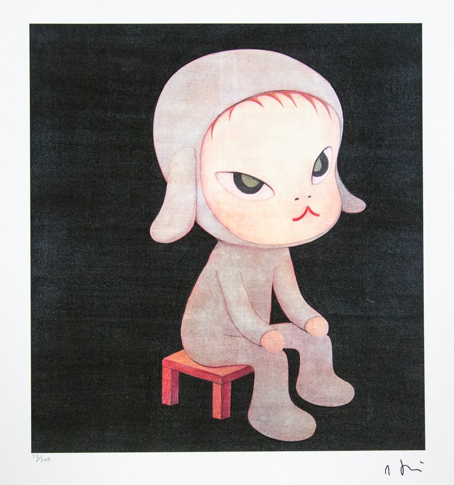 Yoshitomo Nara 'Sleepless Night Sitting': Yoshitomo Nara (after) 'Sleepless Night Sitting' offset lithography, limited edition of 300, sheet size 50 x 65 cm, plate signed bottom right, numbered with pencil bottom left 25/300, fine art paper,