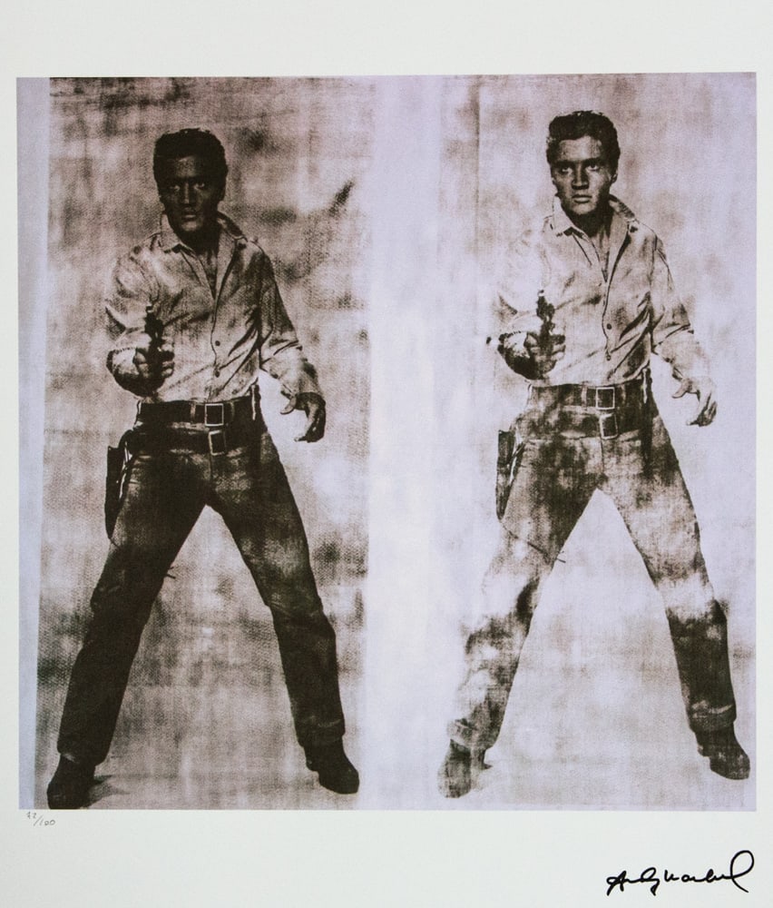 Andy Warhol 'Elvis Presley': Andy Warhol (after) 'Elvis Presley' offset lithograph in colors on Arches paper, sheet size 38,5 x 57 cm, plate signed bottom right, numbered with pencil, limited edition 72/100 (Leo Castelli, Art