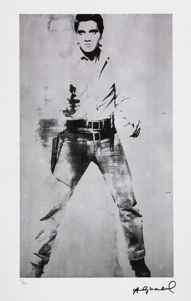 Andy Warhol 'Elvis Presley': Andy Warhol (after) 'Elvis Presley' offset lithograph in colors on Arches paper, sheet size 38,5 x 57 cm, plate signed bottom right, numbered with pencil, limited edition 25/100 (Leo Castelli, Art