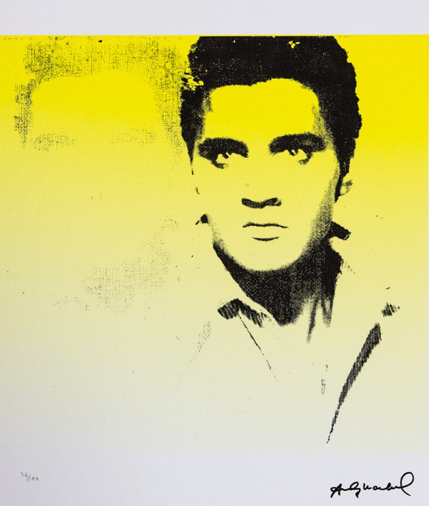 Andy Warhol 'Elvis Presley': Andy Warhol (after) 'Elvis Presley' offset lithograph in colors on Arches paper, sheet size 38,5 x 57 cm, plate signed bottom right, numbered with pencil, limited edition 36/100 (Leo Castelli, Art
