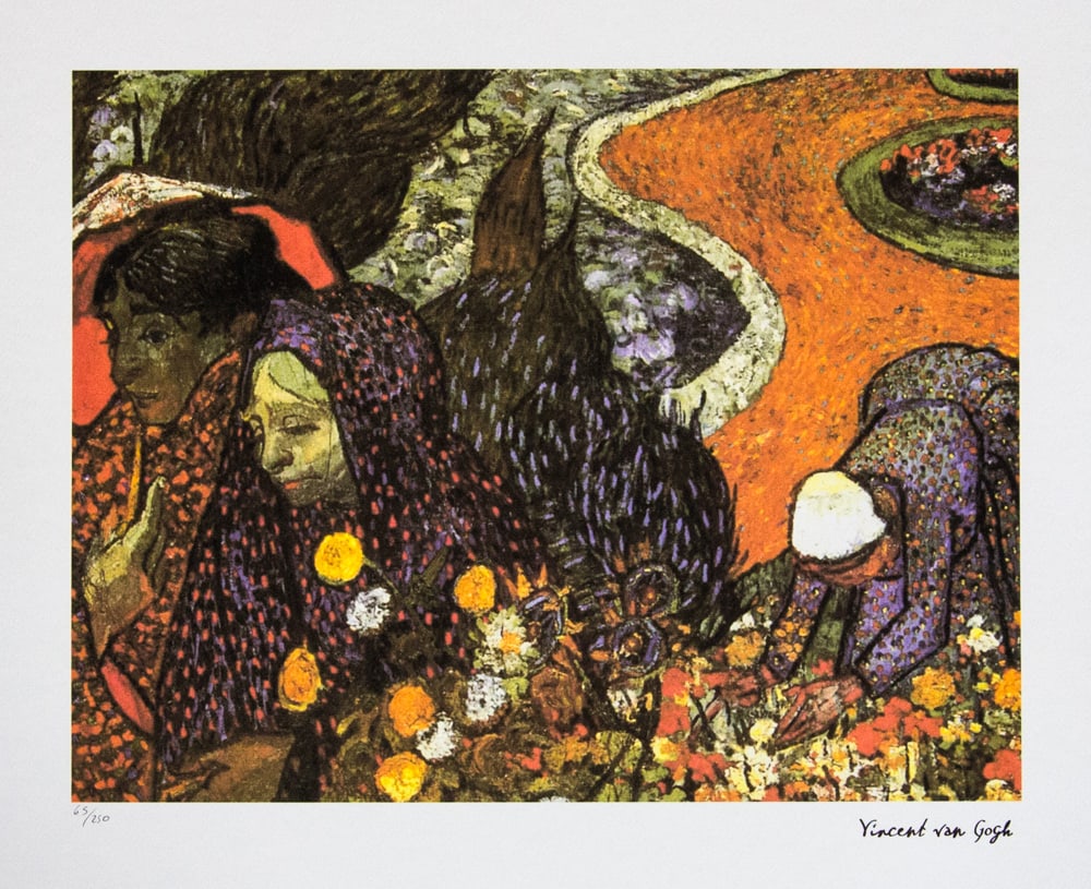Vincent van Gogh 'Memory of the Garden in Etten': Vincent van Gogh (after) 'Memory of the Garden in Etten' lithography print, sheet size 50 x 70 cm, plate signed bottom right, numbered with pencil bottom left, limited edition 65/250, with embossing