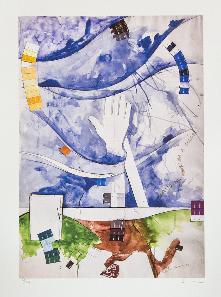 Mario Schifano 'Progetto per Scultura a Colori': Mario Schifano (after) 'Progetto per Scultura a Colori' offset lithograph in colors, signed bottom right, pencil, numbered bottom left with pencil, limited edition 150/200, bottom center publishing ho