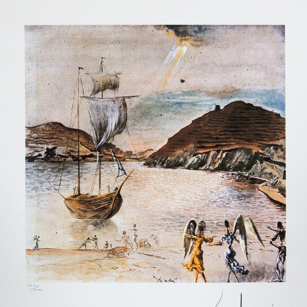 Salvador Dali 'Landscape of Portlligat': Salvador Dali (after) 'Landscape of Portlligat' offset lithography, sheet size 50 x 65 cm, numbered with pencil bottom left DLXX/MM, limited edition 2000, signed bottom right, pencil 'Dali', heavy