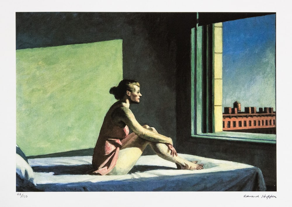 Edward Hopper 'Morning Sun': Edward Hopper (after) 'Morning Sun' limited edition 47/150, lithography print, plate signed bottom right, numbered with pencil bottom left, bottom left embossing stamp 'Georges Israel Editeur', cotton