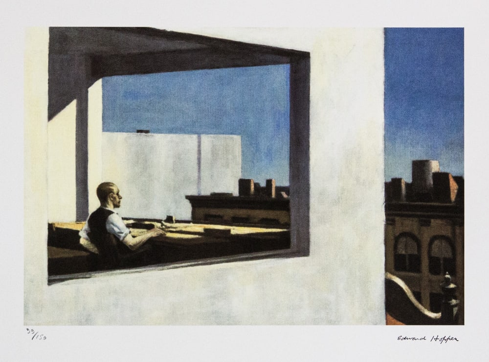 Edward Hopper 'Office in a Small City': Edward Hopper (after) 'Office in a Small City' limited edition 99/150, lithography print, plate signed bottom right, numbered with pencil bottom left, bottom left embossing stamp 'Georges Israel Edite