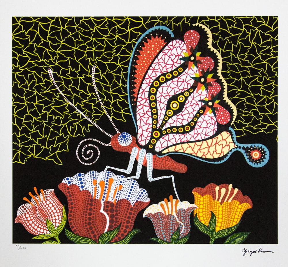 Yayoi Kusama 'Flower Garden': Yayoi Kusama (after) 'Flower Garden' offset lithography, limited edition of 500, sheet size 50 x 65 cm, plate signed bottom right, numbered with pencil bottom left 90/500, fine art paper, without