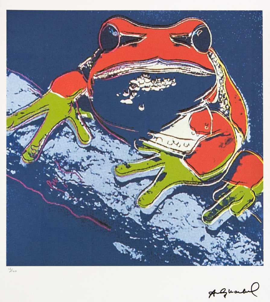 Andy Warhol 'Pine Barrens Tree Frog': Andy Warhol (after) 'Pine Barrens Tree Frog' offset lithograph in colors on Arches paper, sheet size 38,5 x 57 cm, plate signed bottom right, numbered with pencil, limited edition 12/100 (Leo Castelli