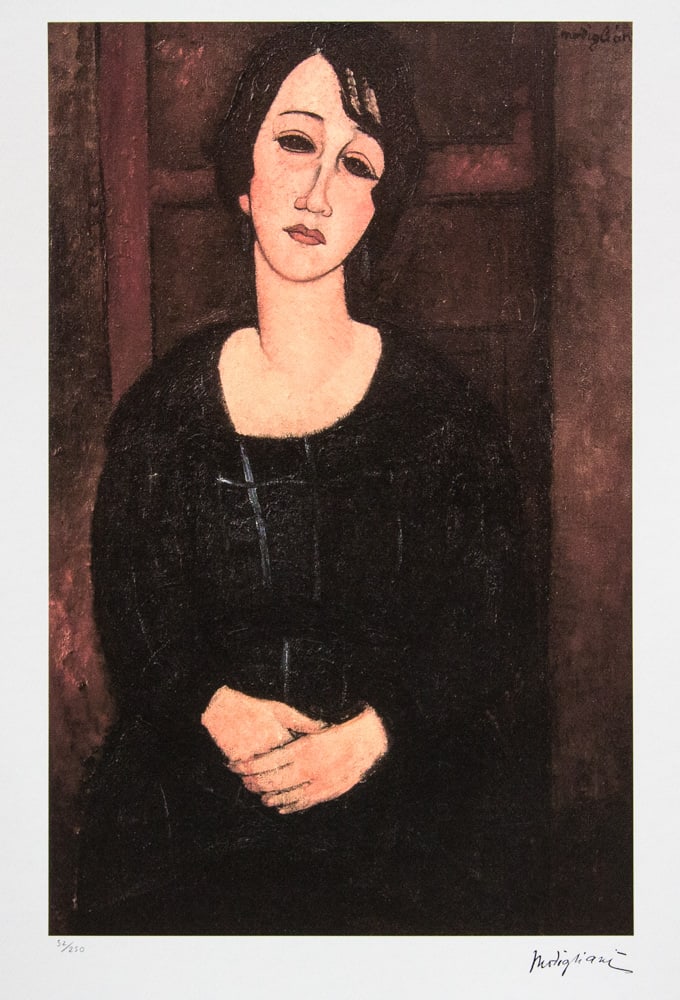 Amadeo Modigliani 'Woman with Scottish Dress': Amadeo Modigliani (after) 'Woman with Scottish Dress' lithography print, plate signed bottom right, numbered with pencil bottom left, limited edition 52/250, heavy paper, sheet size 70 x 50 cm,