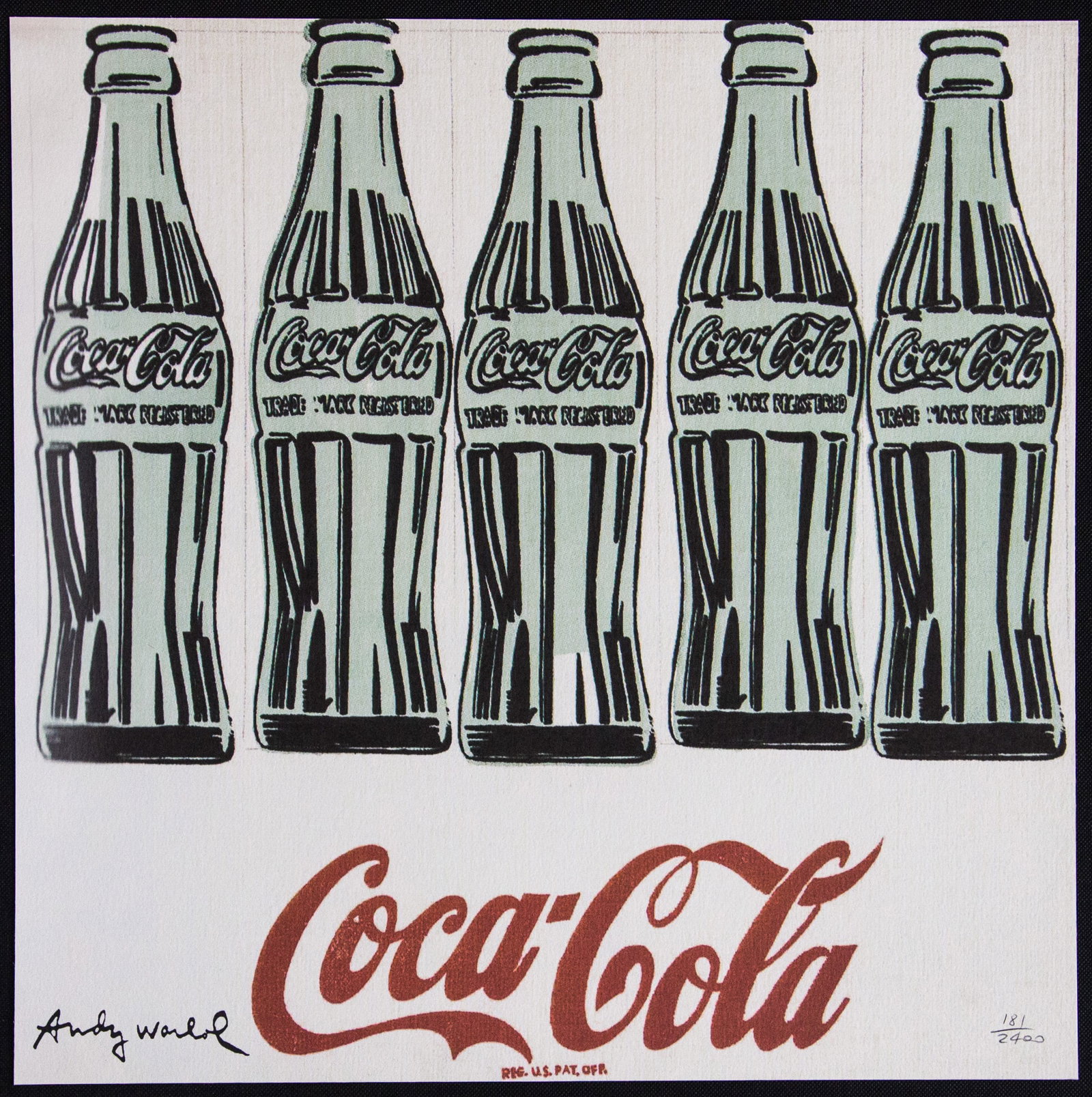 Andy Warhol 'Coca-Cola': Andy Warhol (after) 'Coca-Cola' offset lithography, size 60 x 60 cm, plate signed bottom left, numbered with pencil, limited edition 181/2400, heavy paper, stamped with CMOA on the back (Carnegie