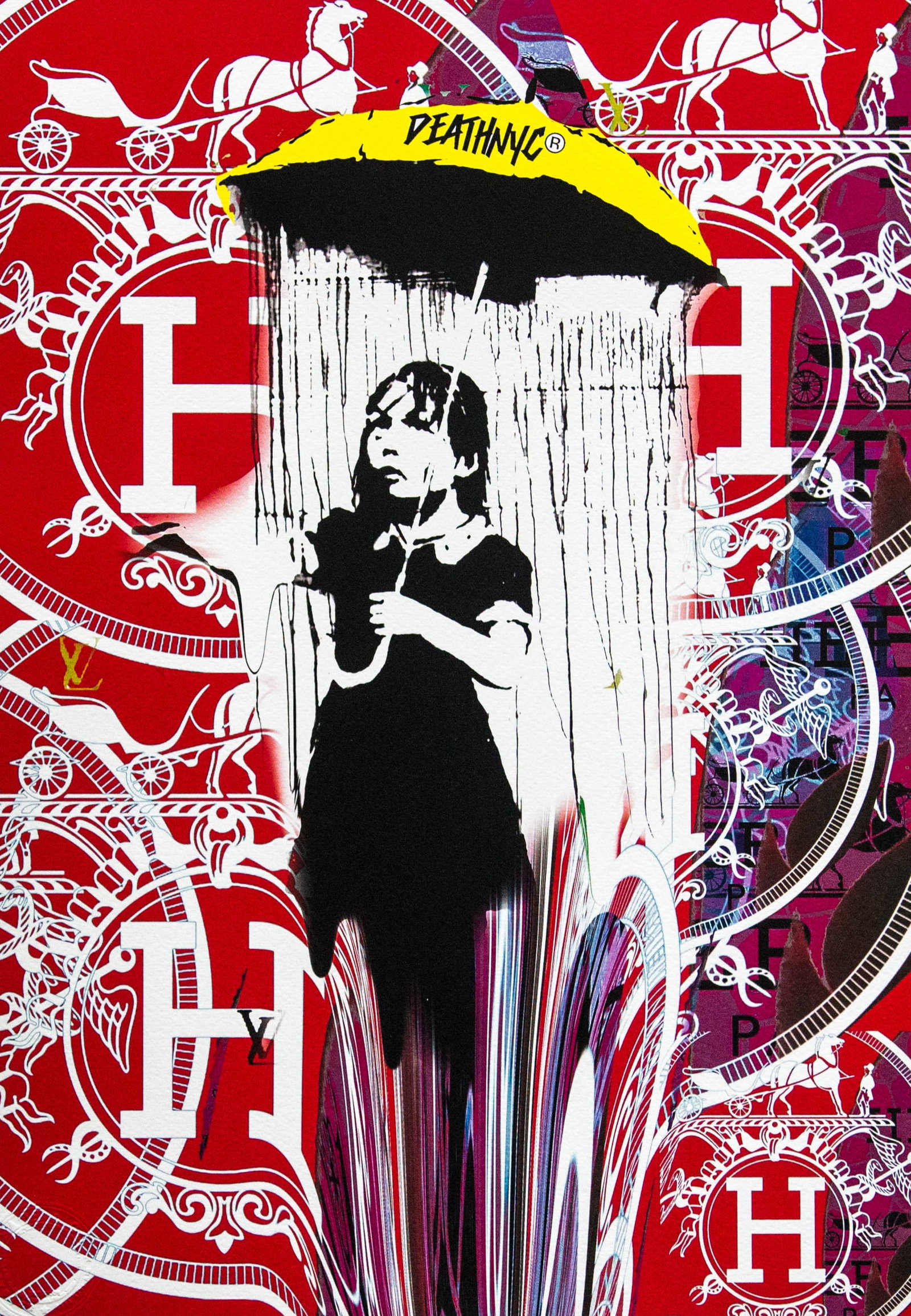 DEATH NYC SIGNED FINE ART PRINT W/COA: DEATH NYC Signed Fine Art Print with COA , DEATH NYC is a New York City-based street artist. Her pseudonym is an acronym for 'Don't Easily Abandon the Hope'. Print is blind stamped, comes with