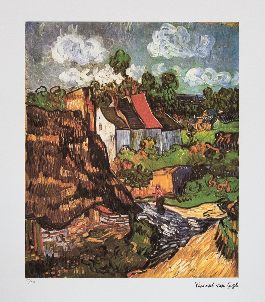 Vincent van Gogh 'Houses in Auvers 2': Vincent van Gogh (after) 'Houses in Auvers 2' lithography print, sheet size 50 x 70 cm, plate signed bottom right, numbered with pencil bottom left, limited edition 50/250, with embossing stamp 'SPADE