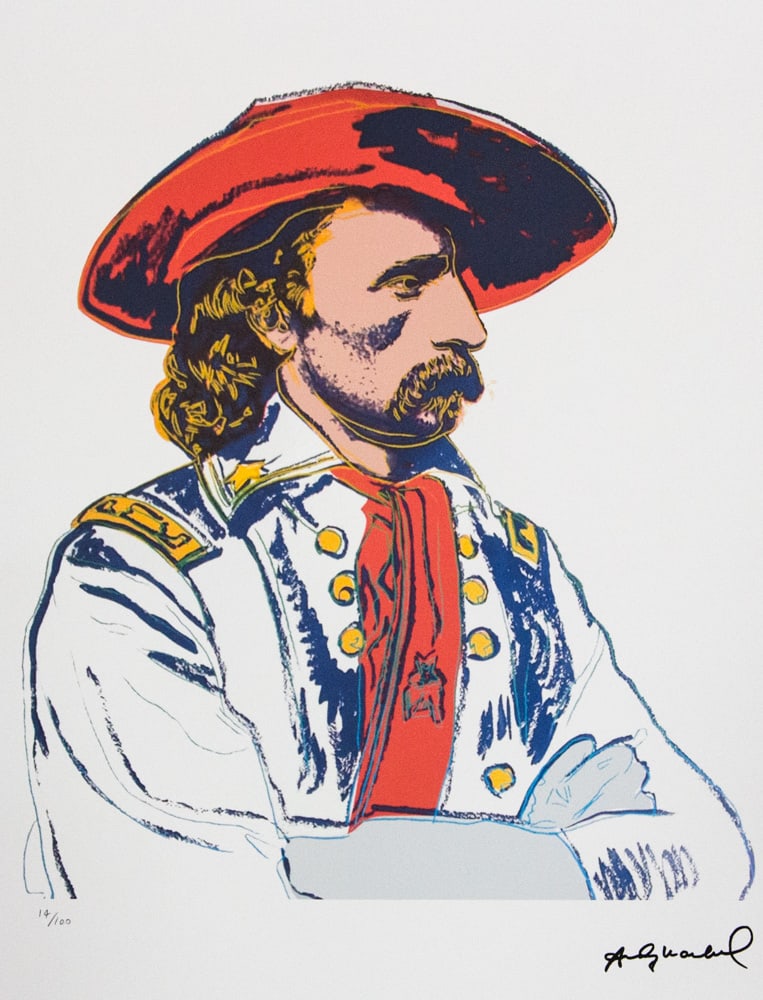 Andy Warhol 'General Custer': Andy Warhol (after) 'General Custer' offset lithograph in colors on Arches paper, sheet size 38,5 x 57 cm, plate signed bottom right, numbered with pencil, limited edition 14/100 (Leo Castelli, Art Ga
