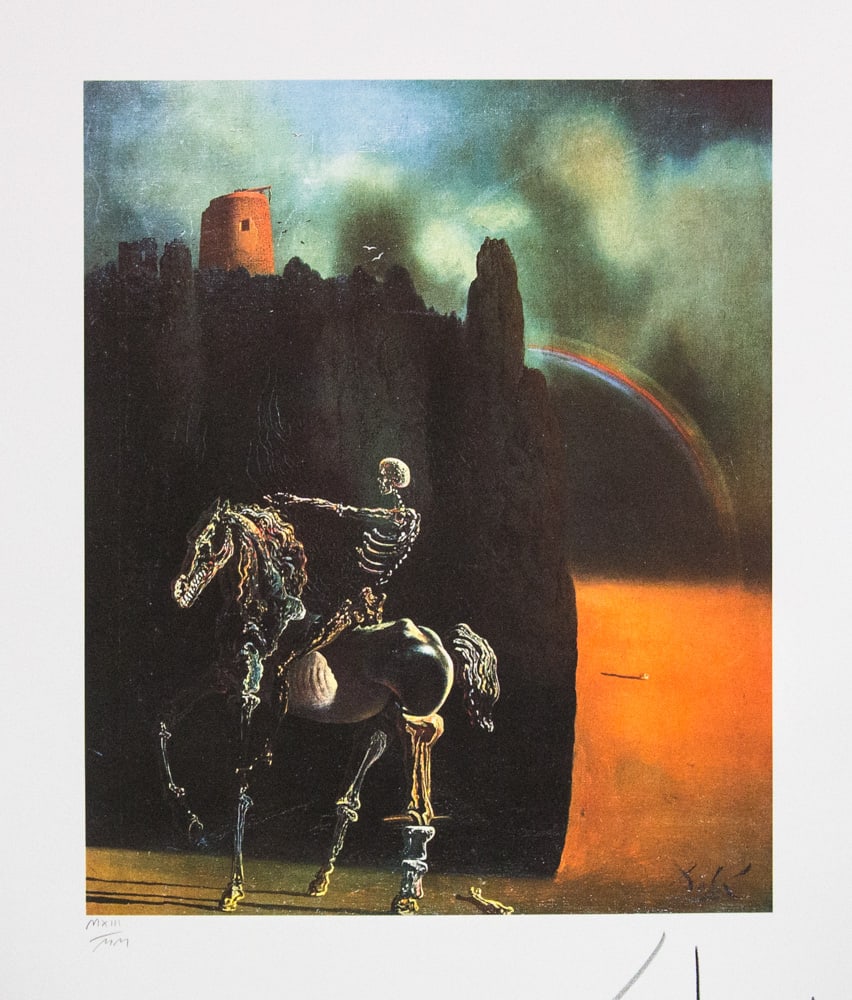 Salvador Dali 'The Horseman of Death': Salvador Dali (after) 'The Horseman of Death' offset lithography, sheet size 50 x 65 cm, numbered with pencil bottom left MXIII/MM, limited edition 2000, signed bottom right, pencil 'Dali', heavy