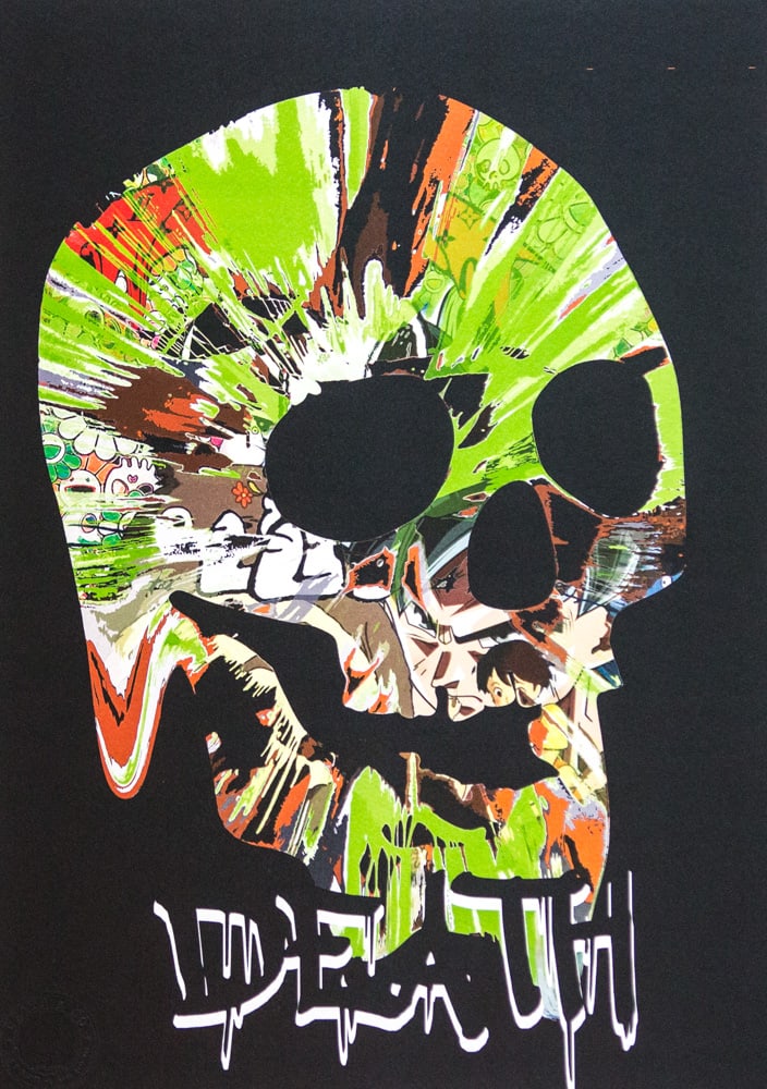DEATH NYC SIGNED FINE ART PRINT W/COA: DEATH NYC Signed Fine Art Print with COA , DEATH NYC is a New York City-based street artist. Her pseudonym is an acronym for 'Don't Easily Abandon the Hope'. Print is blind stamped, comes with Certifi