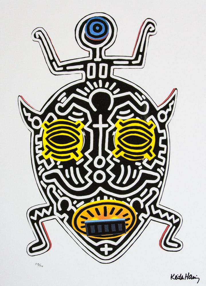 Keith Haring 'Hollywood African Mask': Keith Haring (after) 'Hollywood African Mask' offset lithography, limited edition of 150, sheet size 50 x 70 cm, plate signed bottom right, numbered with pencil bottom left 24/150, cotton paper, Keith